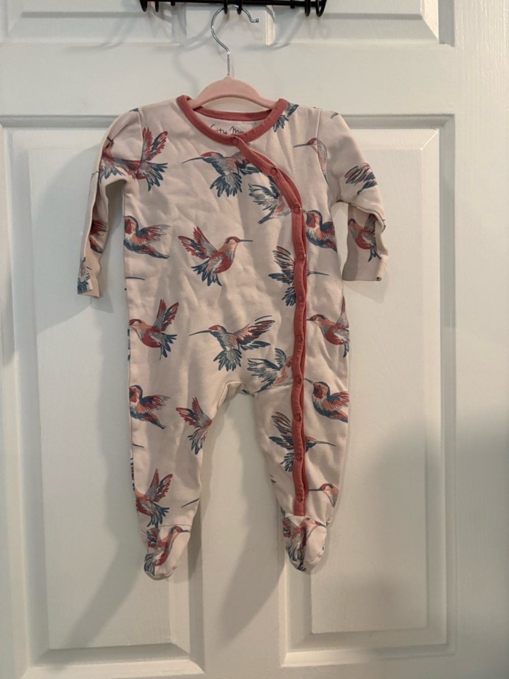 Hummingbird Print Cream Footed One-Piece with Mauve Trim